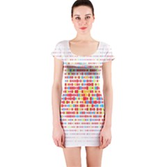 Random Sized Cube Multiple Plaid Color Rainbow Short Sleeve Bodycon Dress