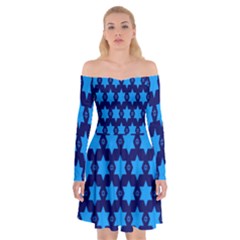 Star Blue Space Wave Chevron Sky Off Shoulder Skater Dress by Mariart