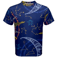 Sun Moon Seamless Star Blue Sky Space Face Circle Men s Cotton Tee