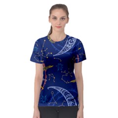 Sun Moon Seamless Star Blue Sky Space Face Circle Women s Sport Mesh Tee