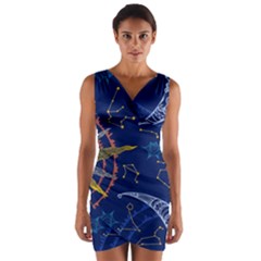 Sun Moon Seamless Star Blue Sky Space Face Circle Wrap Front Bodycon Dress by Mariart