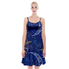 Sun Moon Seamless Star Blue Sky Space Face Circle Spaghetti Strap Velvet Dress by Mariart