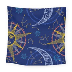 Sun Moon Seamless Star Blue Sky Space Face Circle Square Tapestry (large)