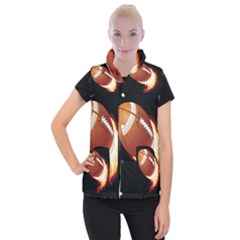 Super Football American Sport Fire Women s Button Up Puffer Vest by Mariart