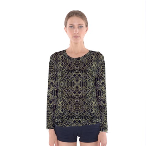 Golden Geo Tribal Pattern Women s Long Sleeve Tee by dflcprintsclothing