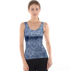 Blue Romantic Flower Pattern Denim Tank Top