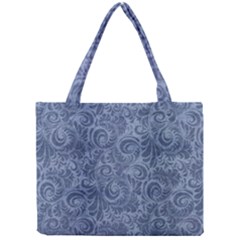 Blue Romantic Flower Pattern Denim Mini Tote Bag by Ivana