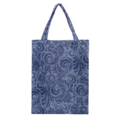 Blue Romantic Flower Pattern Denim Classic Tote Bag