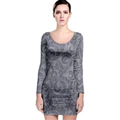 Grey Romantic Flower Pattern Denim Long Sleeve Bodycon Dress by Ivana