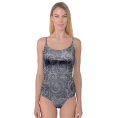 Grey Romantic Flower Pattern Denim Camisole Leotard 