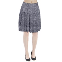 Grey Romantic Flower Pattern Denim Pleated Skirt by Ivana