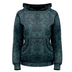 Teal Romantic Flower Pattern Denim Women s Pullover Hoodie by Ivana