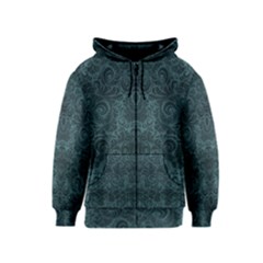 Teal Romantic Flower Pattern Denim Kids  Zipper Hoodie