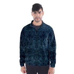 Teal Romantic Flower Pattern Denim Wind Breaker (men) by Ivana