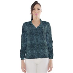 Teal Romantic Flower Pattern Denim Wind Breaker (women) by Ivana