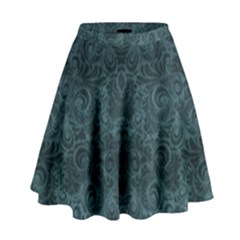 Teal Romantic Flower Pattern Denim High Waist Skirt by Ivana