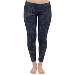 Black Romantic Flower Pattern Denim Classic Winter Leggings by Ivana