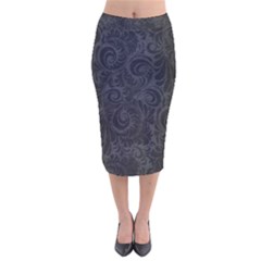 Black Romantic Flower Pattern Denim Velvet Midi Pencil Skirt by Ivana