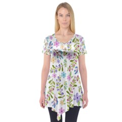 Twigs And Floral Pattern Short Sleeve Tunic  by Coelfen