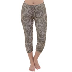 Brown Romantic Flower Pattern Capri Winter Leggings  by Ivana