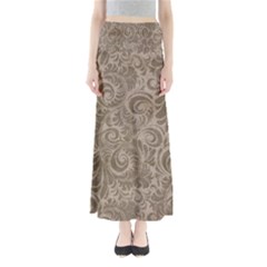 Brown Romantic Flower Pattern Maxi Skirts by Ivana