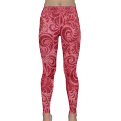 Red Romantic Flower Pattern Classic Yoga Leggings by Ivana