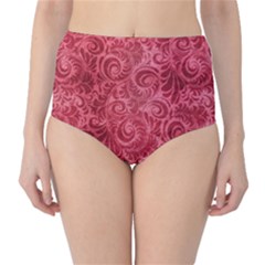 Red Romantic Flower Pattern High-waist Bikini Bottoms by Ivana