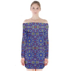 Colorful Ethnic Design Long Sleeve Off Shoulder Dress by dflcprintsclothing