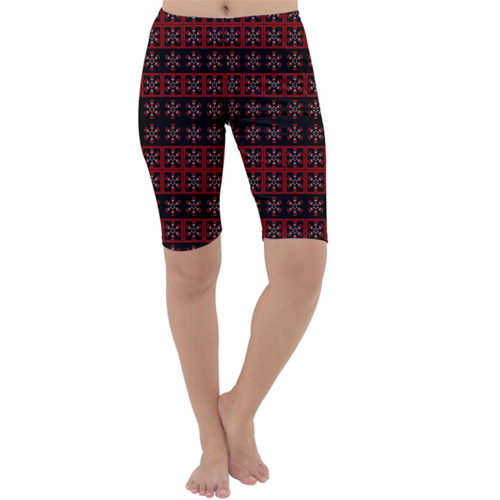 Dark Tiled Pattern Cropped Leggings 