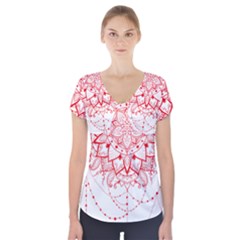 Mandala Pretty Design Pattern Short Sleeve Front Detail Top by Nexatart