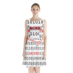 Binary Black Cyber Data Digits Sleeveless Waist Tie Chiffon Dress by Nexatart