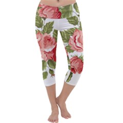 Flower Rose Pink Red Romantic Capri Yoga Leggings by Nexatart