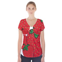 Strawberry Holidays Fragaria Vesca Short Sleeve Front Detail Top by Nexatart