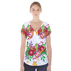 Heart Flowers Sign Short Sleeve Front Detail Top by Nexatart