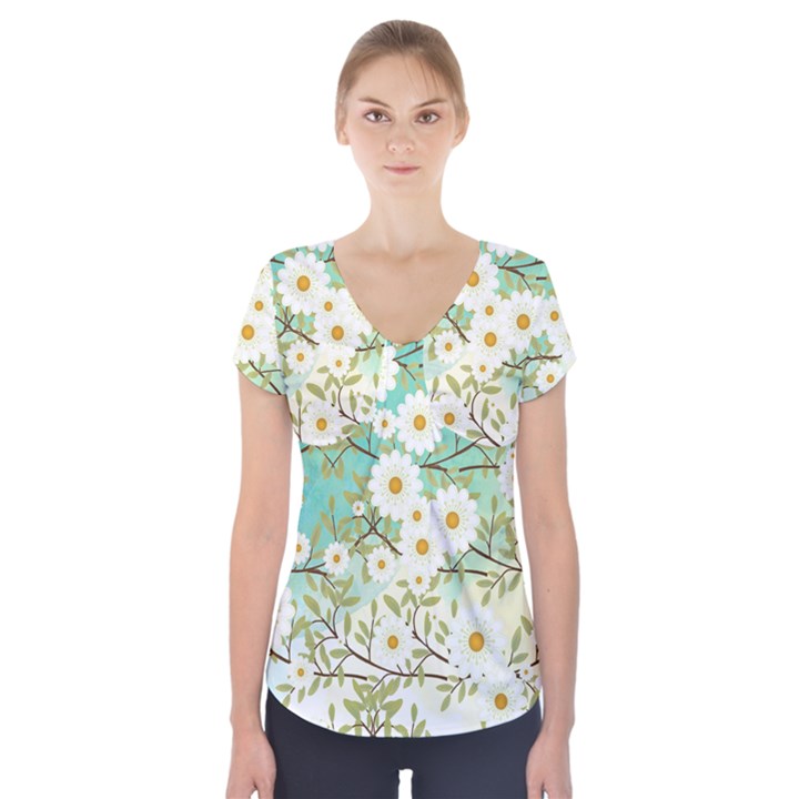 Springtime Scene Short Sleeve Front Detail Top