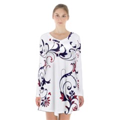 Scroll Border Swirls Abstract Long Sleeve Velvet V-neck Dress by Nexatart