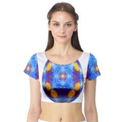 Easter Eggs Egg Blue Yellow Short Sleeve Crop Top (tight Fit) by Nexatart