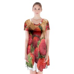 Strawberries Fruit Food Delicious Short Sleeve V-neck Flare Dress by Nexatart