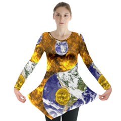 Design Yin Yang Balance Sun Earth Long Sleeve Tunic  by Nexatart