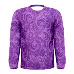 Purple Romantic Flower Pattern Denim Men s Long Sleeve Tee by Ivana