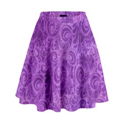 Purple Romantic Flower Pattern Denim High Waist Skirt by Ivana