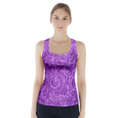 Purple Romantic Flower Pattern Denim Racer Back Sports Top by Ivana