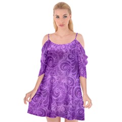 Purple Romantic Flower Pattern Denim Cutout Spaghetti Strap Chiffon Dress by Ivana