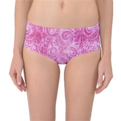 Pink Romantic Flower Pattern Denim Mid-waist Bikini Bottoms by Ivana