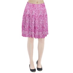 Pink Romantic Flower Pattern Denim Pleated Skirt by Ivana