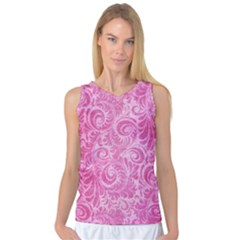 Pink Romantic Flower Pattern Denim Women s Basketball Tank Top by Ivana