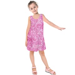 Pink Romantic Flower Pattern Denim Kids  Sleeveless Dress by Ivana