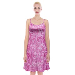 Pink Romantic Flower Pattern Denim Spaghetti Strap Velvet Dress by Ivana