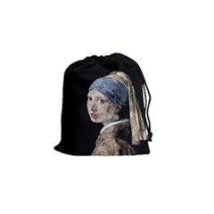 The Girl With The Pearl Earring Drawstring Pouches (small)  by Valentinaart