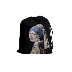 The Girl With The Pearl Earring Drawstring Pouches (medium)  by Valentinaart